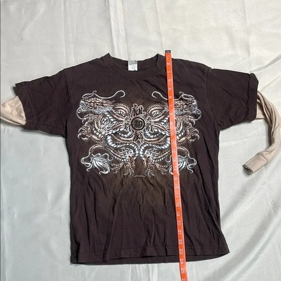 Kids Faux Layered Brown Graphic T-Shirt - Picture 3 of 6